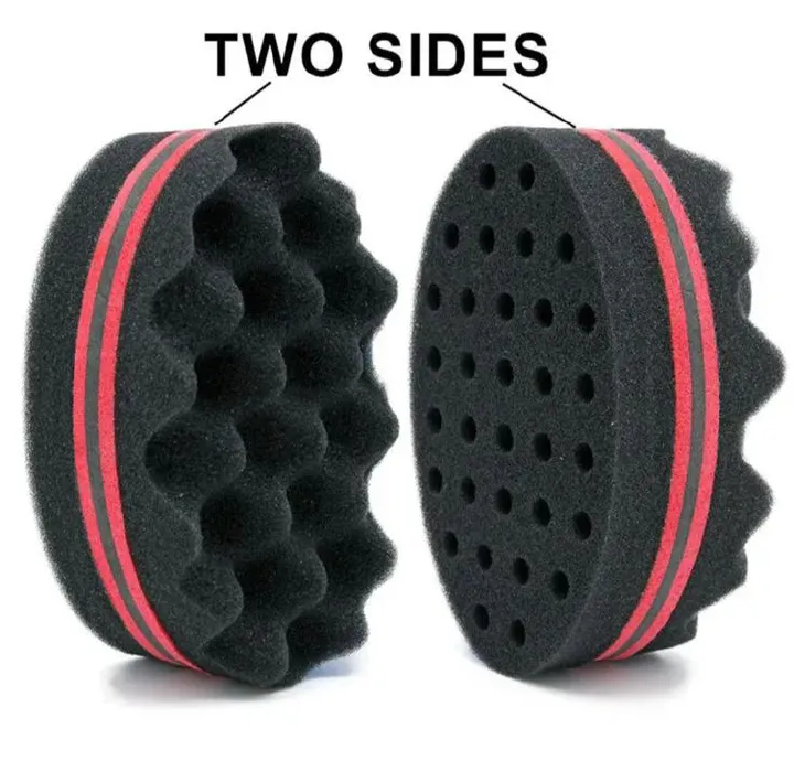 Double-Sided Magic Hair Twist Sponge – Professional Curl & Coil Brush for Natural Hair.Two-sided design (one side with holes and one side with ridges/waves) for different curl textures.