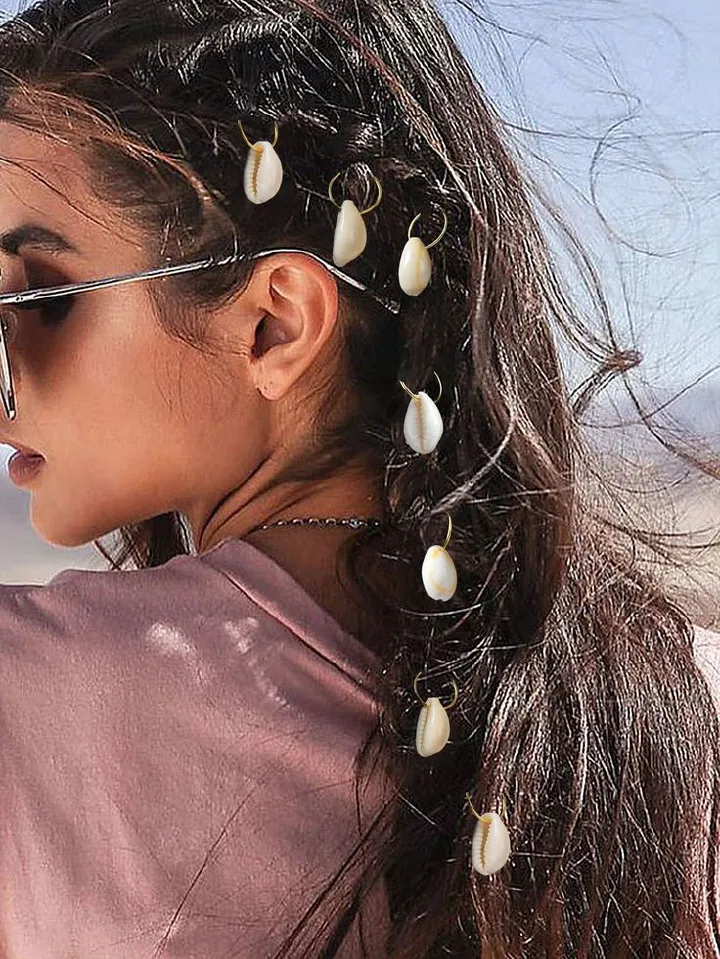 Bohemian Cowrie Shell Hair Rings - 10Pcs Gold Braid Charms & Hair Jewelry for Box Braids, Locs, and Twists
