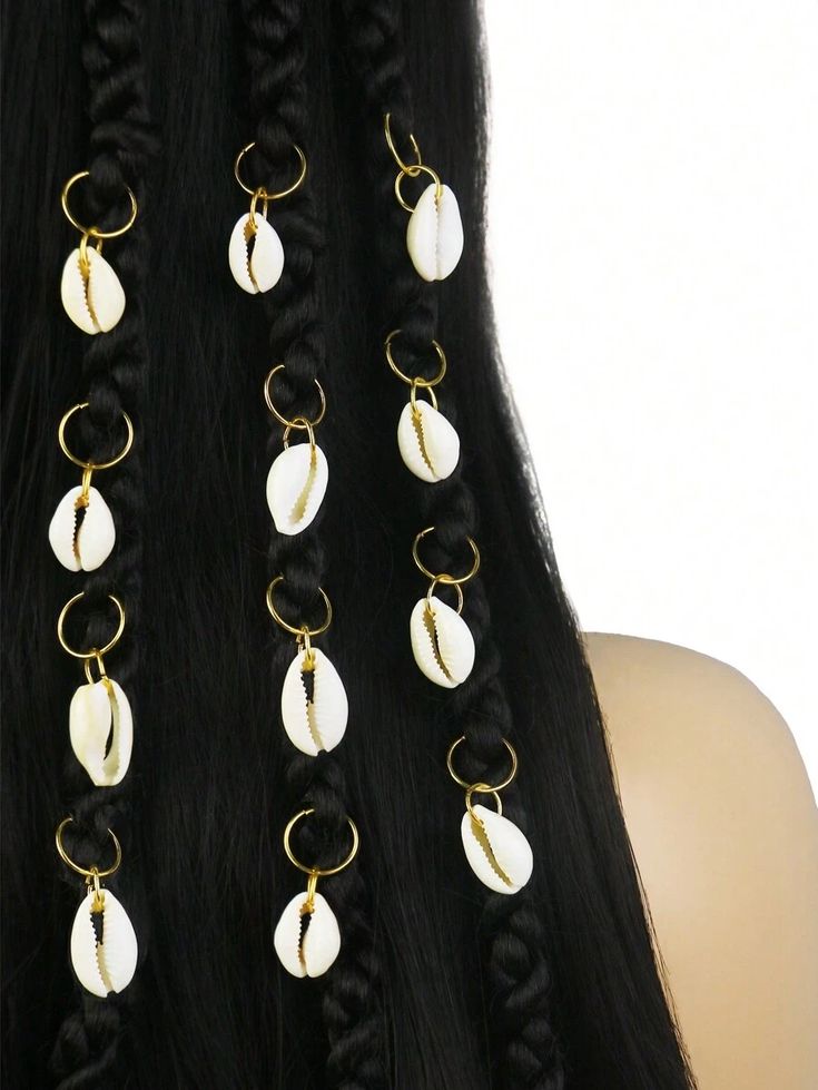 Bohemian Cowrie Shell Hair Rings - 10Pcs Gold Braid Charms & Hair Jewelry for Box Braids, Locs, and Twists