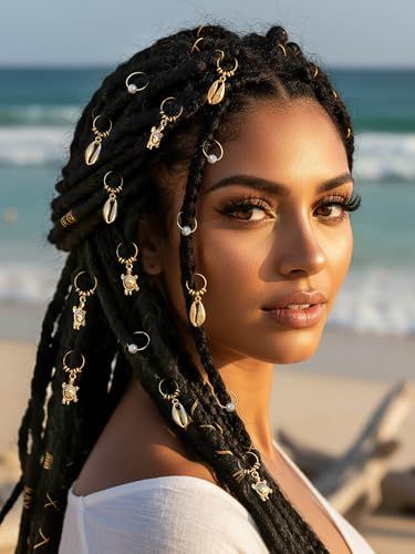 Bohemian Cowrie Shell Hair Rings - 10Pcs Gold Braid Charms & Hair Jewelry for Box Braids, Locs, and Twists