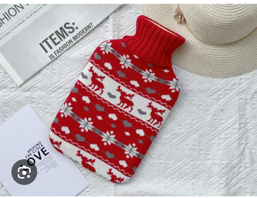 2L PVC RUBBER HOT WATER BAG / COMPRESS HOT WATER BOTTLE WITH KNITTED COVER. Ideal For cramps.Experience comfort with our 2L hot water bottle made of PVC material. It's odorless, non-toxic, and BPA-fre