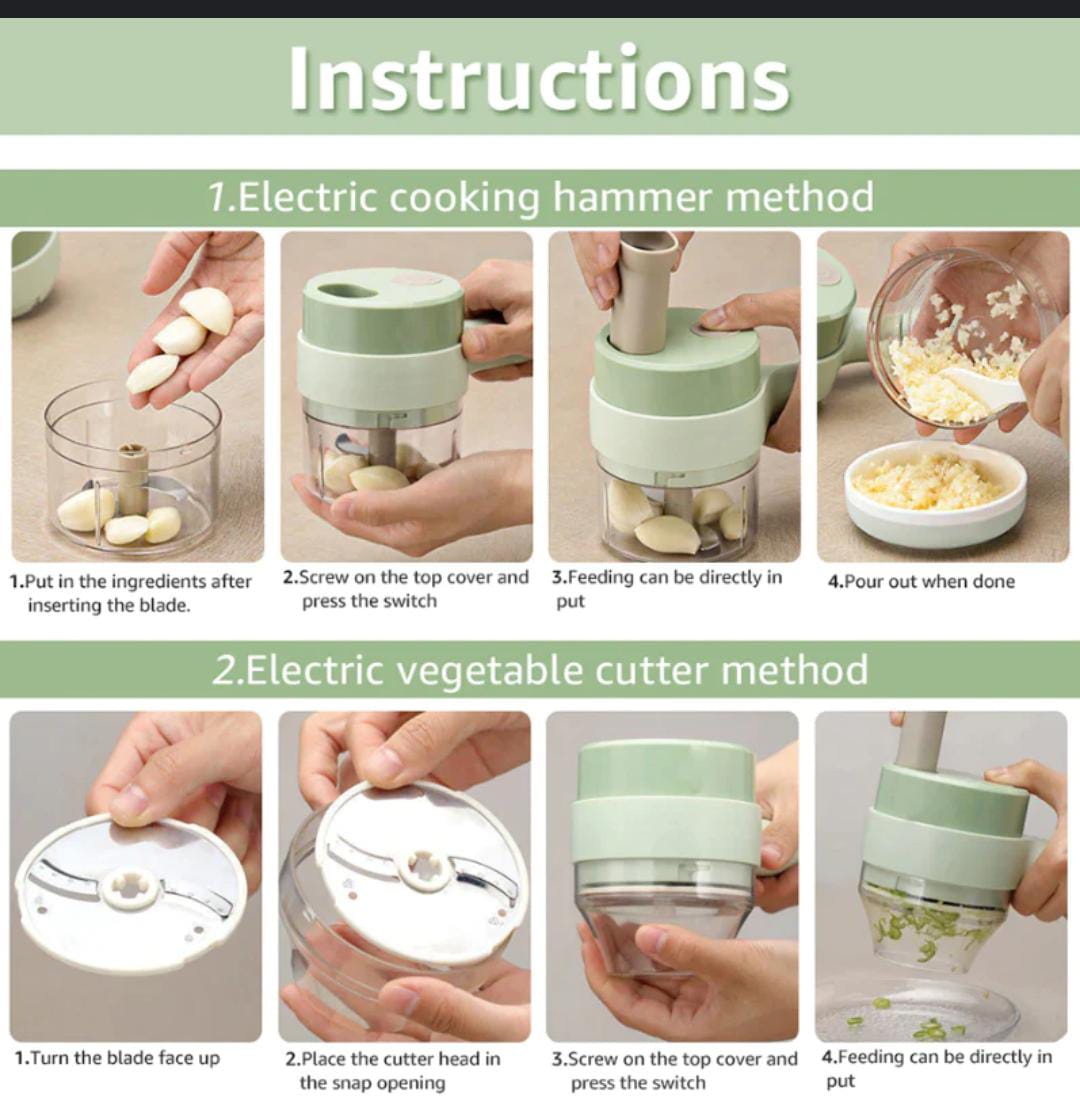 Electric hand held cooking hammer, food chopper,Wireless USB Rechargeable Mini Electric Food Processor - Handheld Garlic Chopper, Vegetable Slicer, & Ginger Masher - Portable Kitchen Cooking Tool.