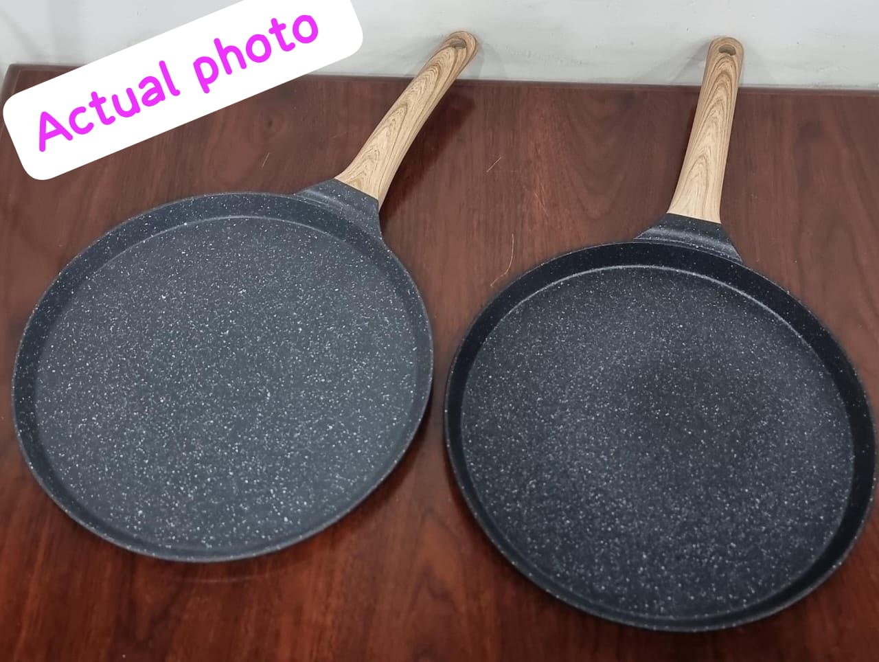 28cm Non-Stick Granite Chapati Pan Heat Resistant Wood Handle/Egg Fry Pan.This is a kitchen-friendly tool that you can use, clean, and store easily. It surely would be perfect for making Chapati, Paro