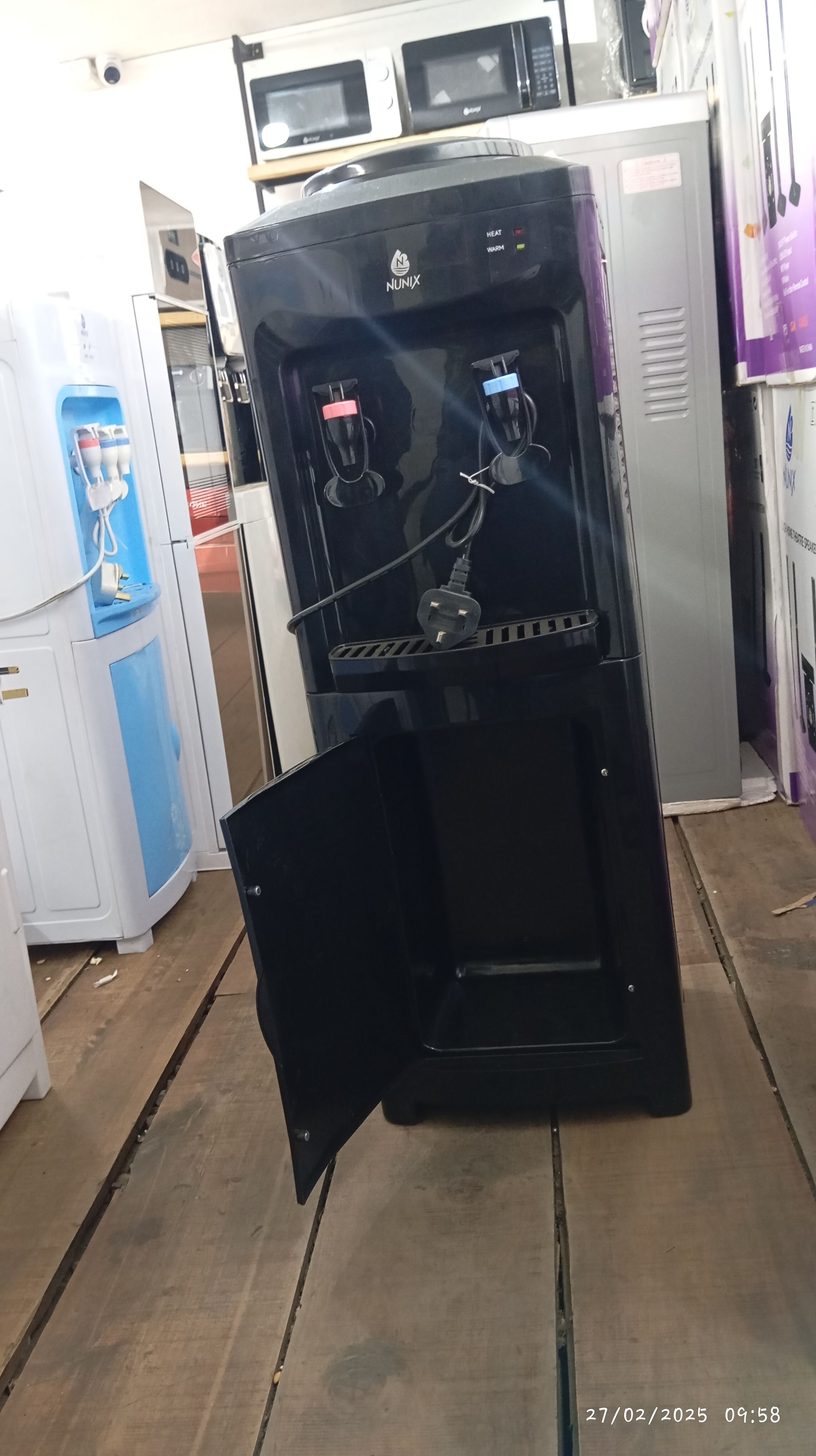 Nunix K1S Hot & Normal Water Dispenser – Black Free-Standing Dispenser with Stainless Steel Tank, Overheat Protection, Low Power Consumption, Storage Cabinet, Home & Office Use