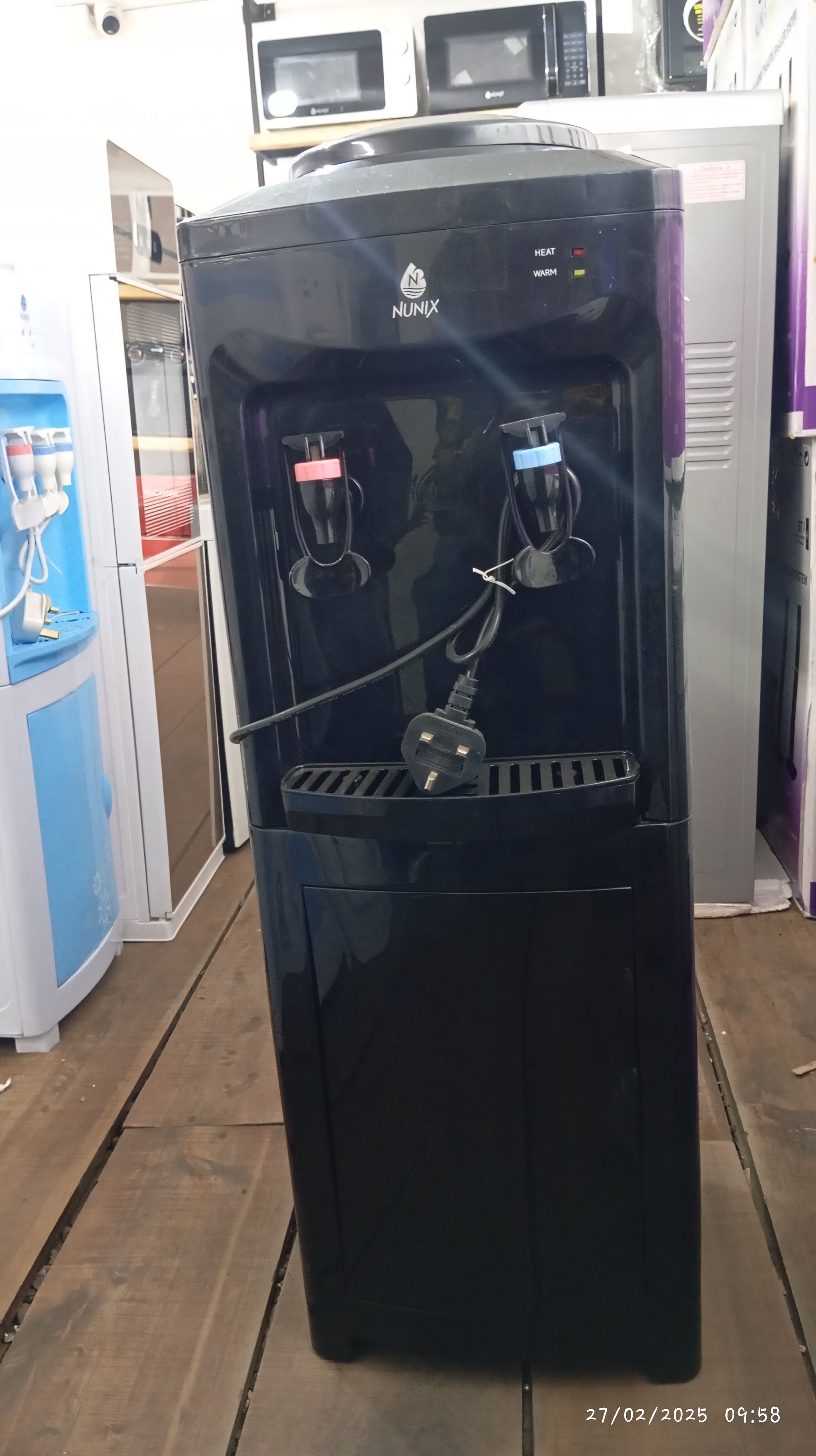 Nunix K1S Hot & Normal Water Dispenser – Black Free-Standing Dispenser with Stainless Steel Tank, Overheat Protection, Low Power Consumption, Storage Cabinet, Home & Office Use