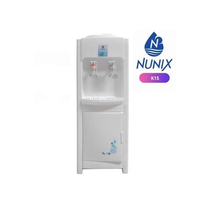 Nunix K1S Hot & Normal Water Dispenser – Black Free-Standing Dispenser with Stainless Steel Tank, Overheat Protection, Low Power Consumption, Storage Cabinet, Home & Office Use