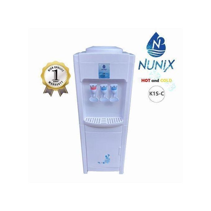 Nunix K1S-C Hot Cold & Normal Water Dispenser – White Free-Standing Dispenser with Stainless Steel Tank, Overheat Protection, Low Power Consumption, Storage Cabinet, Home & Office Use