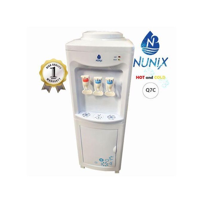 Nunix K1S-C Hot Cold & Normal Water Dispenser – White Free-Standing Dispenser with Stainless Steel Tank, Overheat Protection, Low Power Consumption, Storage Cabinet, Home & Office Use