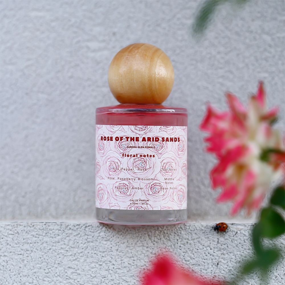 long lasting perfume for ladies with floral notes of rose and fruity freshness Ladies perfume with a natural body scent. 50ml Lasts for 10 hours Wooden tone pink ladies' birthday gift rose oud perfume