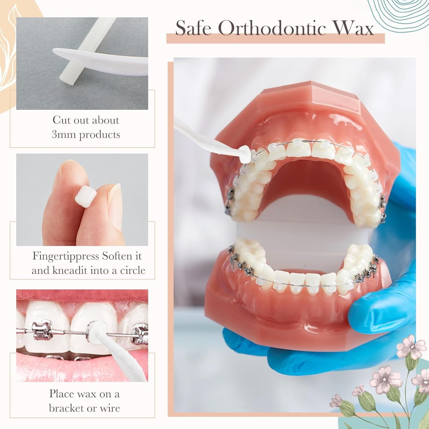 1Box Fruit Scent Dental Orthodontic Wax Oral Hygiene Teeth Whitening Materials Relief Wax Sticks for Braces Gum Irritation Dental Orthodontic Wax for Braces - Pain Relief & Comfort Easy to Apply
