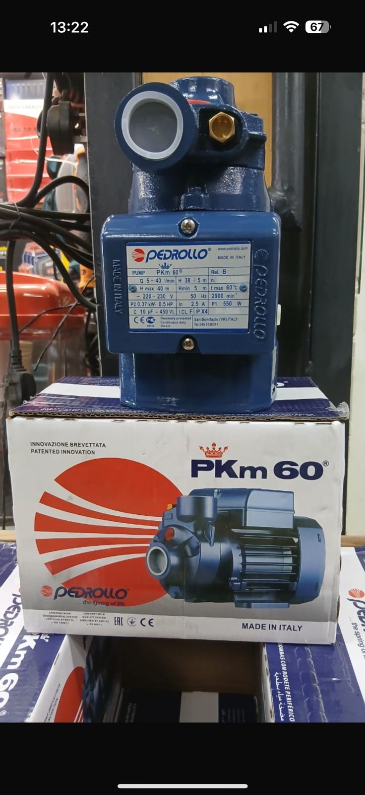 Pedrollo PKM60 Heavy Duty Water Pump - Blue 0.5hp,Max Height😶‍🌫️Quiet operation due to the anti vibration system between shaft and impeller

More compact 

More efficient motor with low energy consu