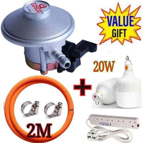 😶‍🌫️Cosco QUALITY SAFE COMPATIBLE STANDARD 13KG GAS CYLINDER REGULATOR PLUS 2M PIPE & CLIPS + FREE 20W RECHARGEABLE BULB +4WAY POWER EXTENSION🎉TAKING YOU UNAWARE IS OVER WITH THIS INNOVATIVE DEVICE