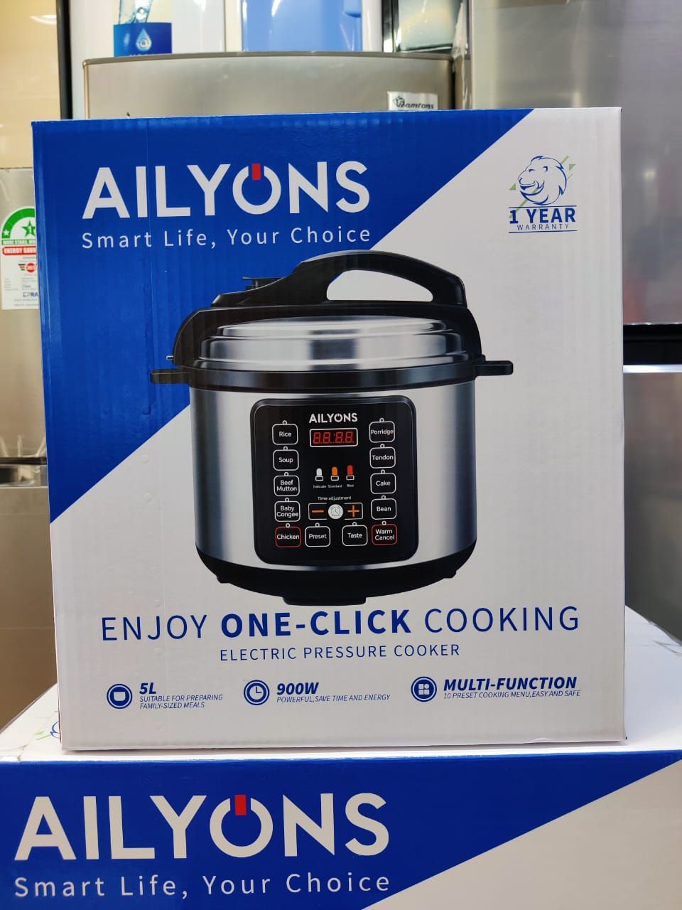 🥰AILYONS 5 Litre Automatic Electric Pressure Cooker (900 W, 10 Preset🎇Featuring a robust 900 W heating system, this smart cooker offers 10 preset cooking functions-rice, soup, porridge, cake, meat,
