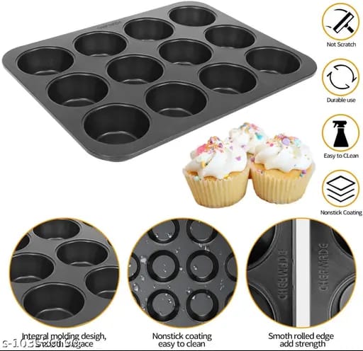 Nonstick 12-Hole Cupcake Baking Tin – Heavy-Duty Muffin Tray for Even Heating, Easy Release & Effortless Cleaning
