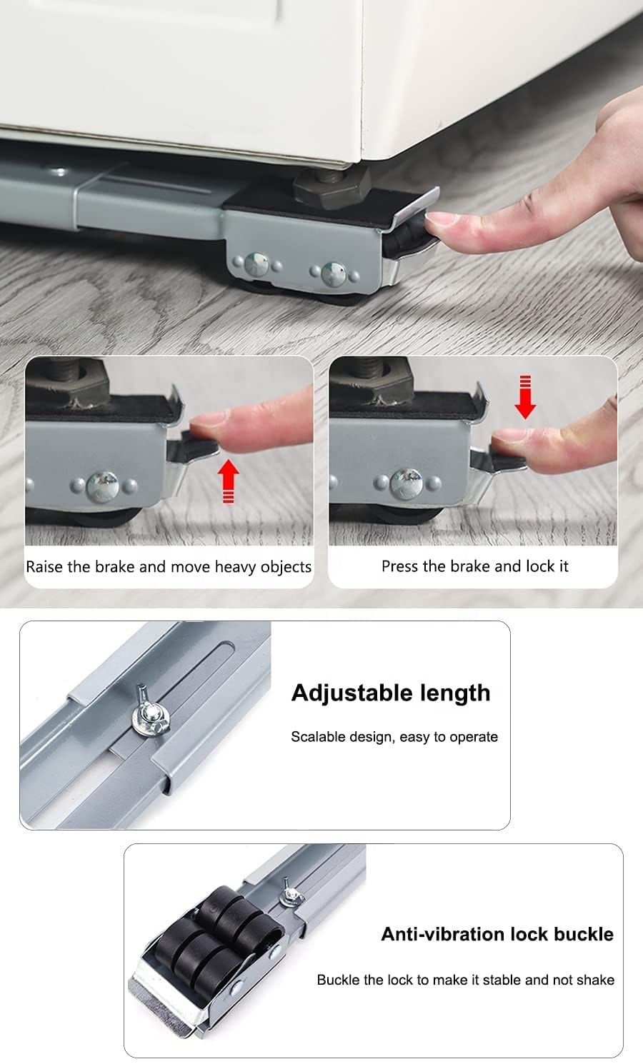 EXPANDABLE 45 TO 70CM DETACHED TROLLEY MOVER STAND FURNITURE MOVING FOR WASHING MACHINES, FRIDGES, ETC