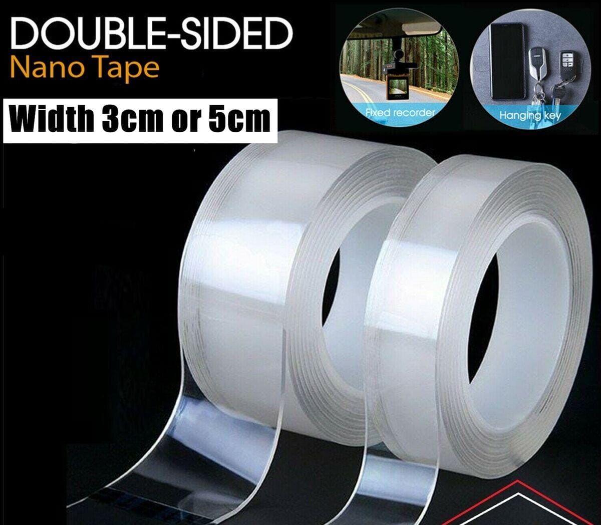 DOUBLE SIDED MAGIC NANO TAPE NOW AVAILABLE BIG SIZE 5CM BY 500CM MEDIUM SIZE 3CM BY 500CM SMALL 2CMBY300CM INDOOR/OUTDOOR GENERAL PURPOSE NANO TAPE FOR SECURING PICTURE FRAMES, CARPETS.