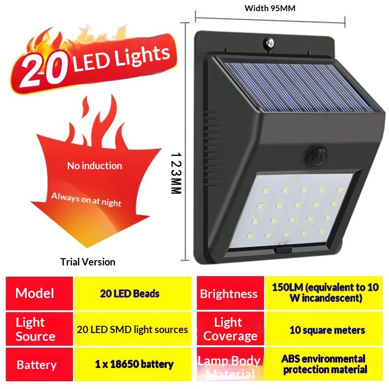 New Year Special Offer Only Solar Light Outdoor 20LED SMD Wall Light,IP65 Rating Rain&Lightning Resistant for Outdoor Home Lighting, Gardens, Courtyards & Pathways.1-5 Days Fast Shipping