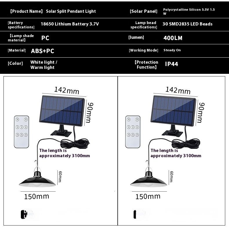 Dual-Use Design (Charges Outdoors, Powers Indoors) New Split-Type Solar Lights LED SMD Remote Sensor Waterproof Outdoor Garden/Courtyard/Camping Tent/Pendant Lights 1~5 Days Fast Delivery
