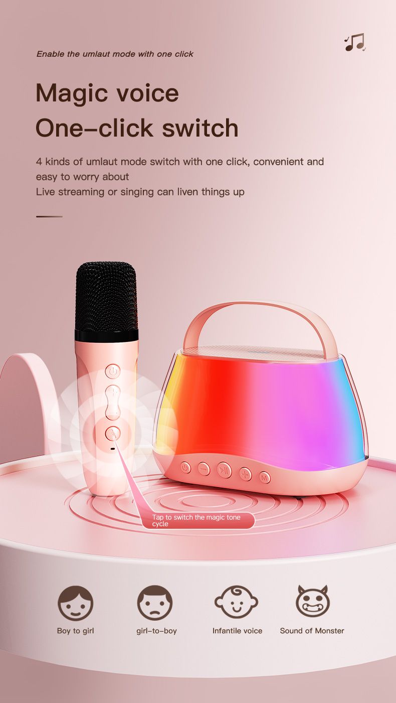 2026 New Wireless Bluetooth Portable Speaker
Home or Outdoor KTV, Magic Voice Effects, Dual Microphone Duet, RGB Lights
1-5 Days Fast Shipping