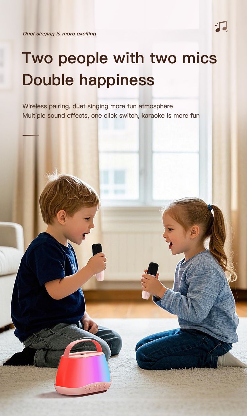 2026 New Wireless Bluetooth Portable Speaker
Home or Outdoor KTV, Magic Voice Effects, Dual Microphone Duet, RGB Lights
1-5 Days Fast Shipping