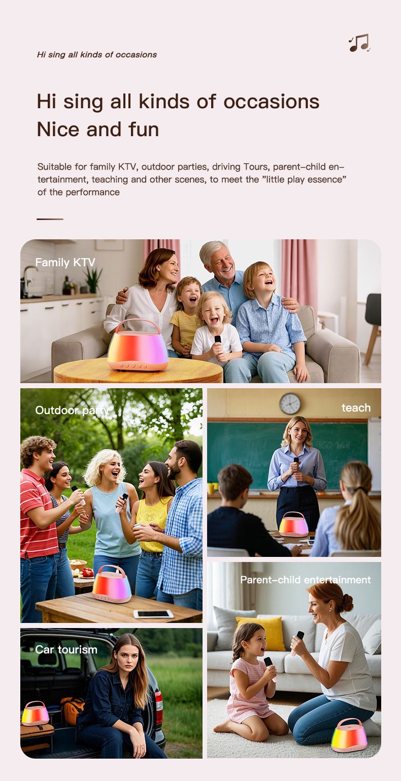 2026 New Wireless Bluetooth Portable Speaker
Home or Outdoor KTV, Magic Voice Effects, Dual Microphone Duet, RGB Lights
1-5 Days Fast Shipping