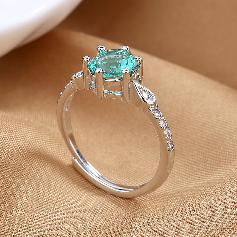Hot-selling Lake Blue Teardrop Six-Prong Open Ring Women's Instagram-Worthy Trendy Fashion Niche Jewelry