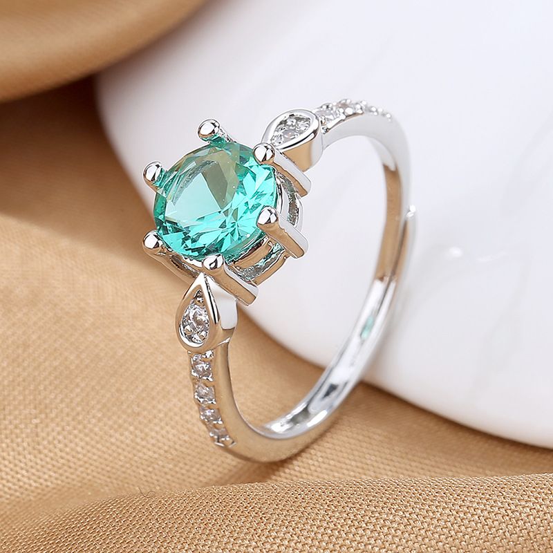Hot-selling Lake Blue Teardrop Six-Prong Open Ring Women's Instagram-Worthy Trendy Fashion Niche Jewelry
