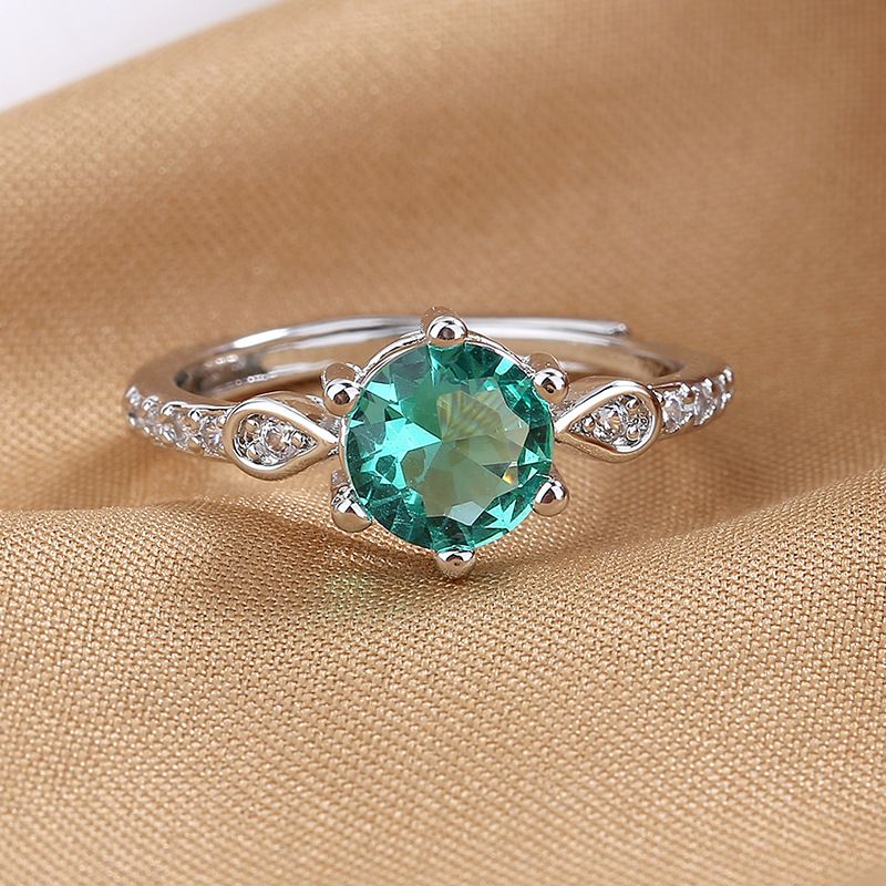 Hot-selling Lake Blue Teardrop Six-Prong Open Ring Women's Instagram-Worthy Trendy Fashion Niche Jewelry