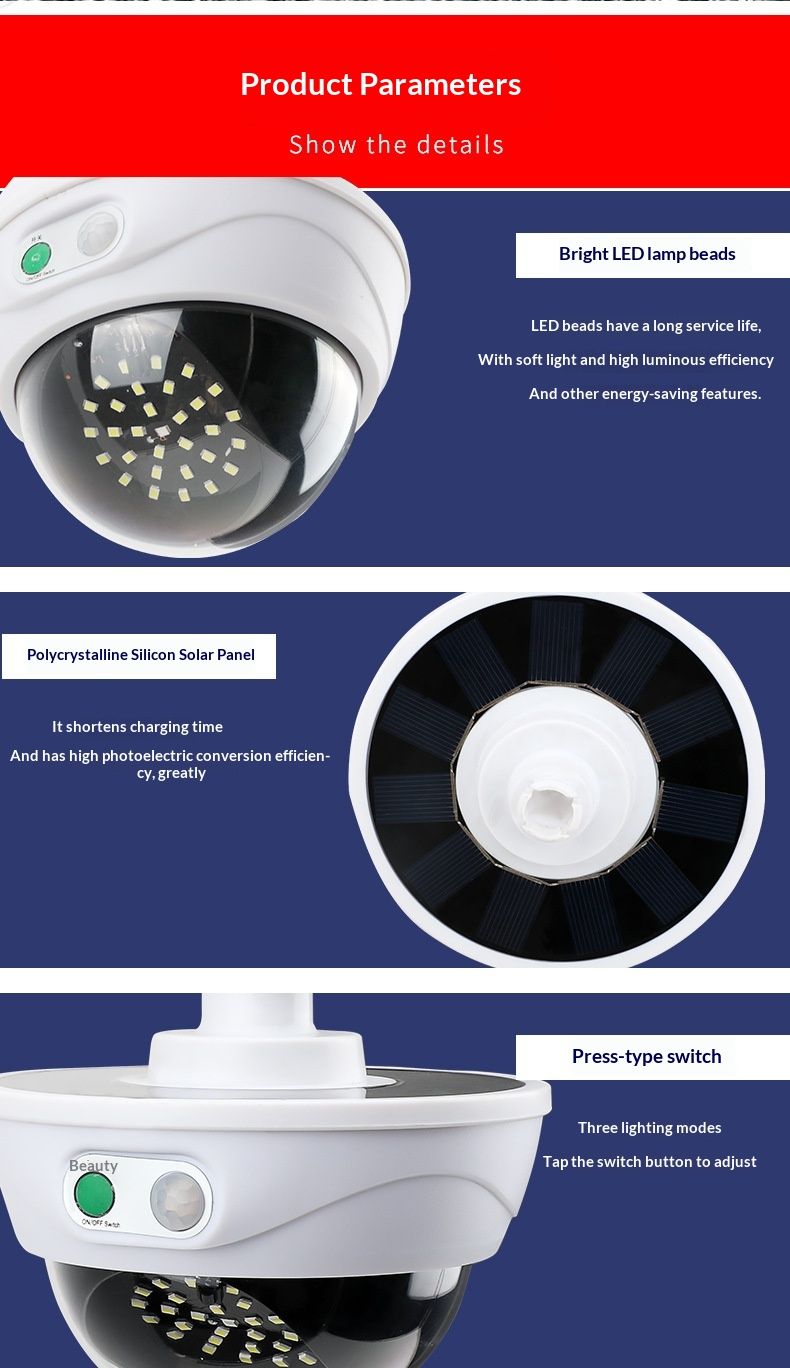 2026 New Solar Outdoor LightSMDEuropean Streetlight Design Simulated Surveillance Camera Anti-Theft 34 LED Smart Sensor Outdoor Light Suitable for Courtyards, Gardens, Outdoor Areas 1-5Fast Shipping