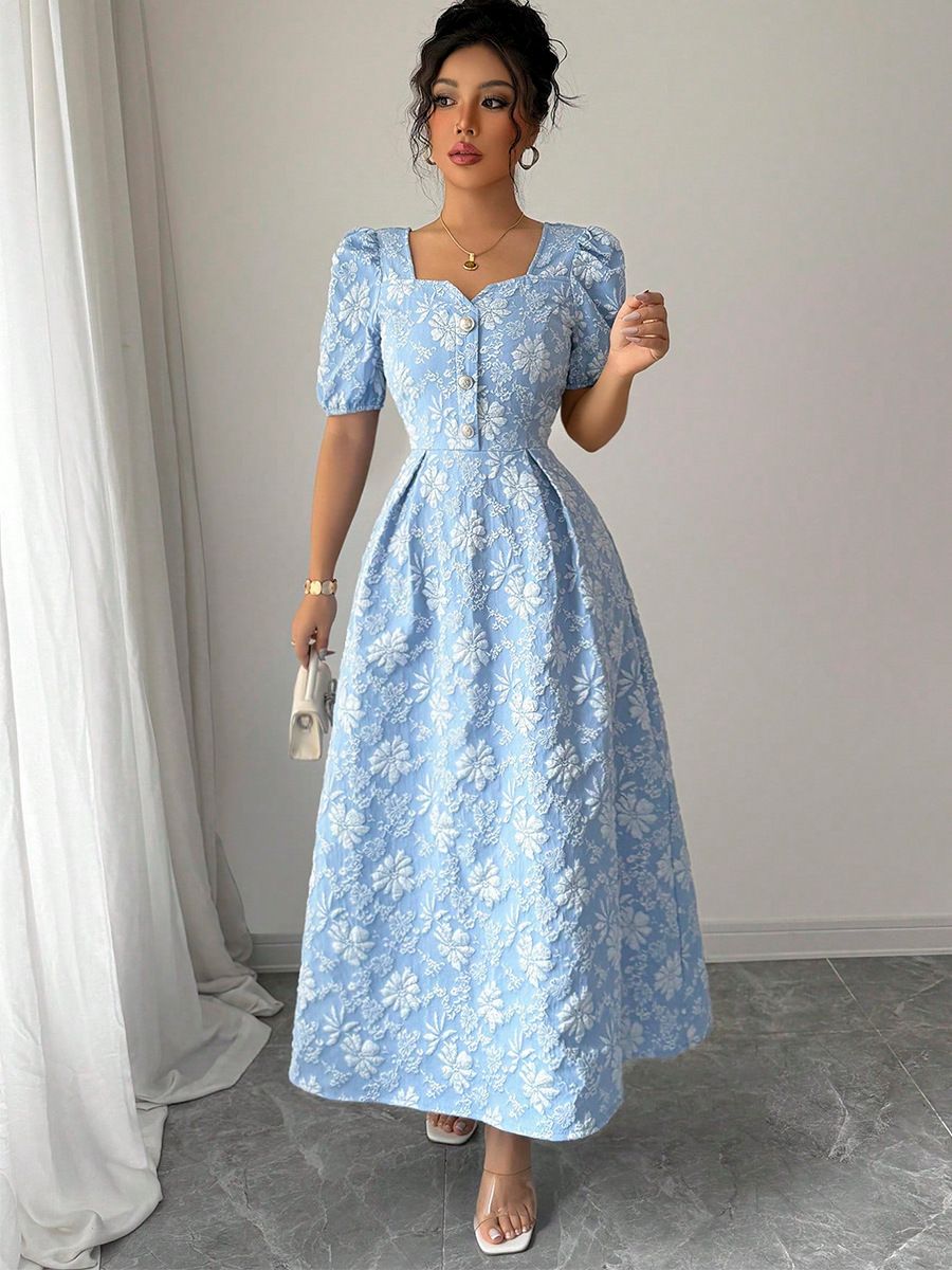 2026 Summer Elegant Dress with Daisy Relief Short Sleeves A-Line Skirt
Super Slimming, Perfect for Commuting, Dates, and Parties