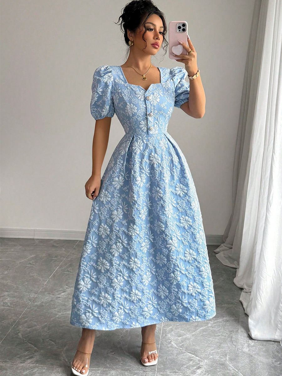 2026 Summer Elegant Dress with Daisy Relief Short Sleeves A-Line Skirt
Super Slimming, Perfect for Commuting, Dates, and Parties