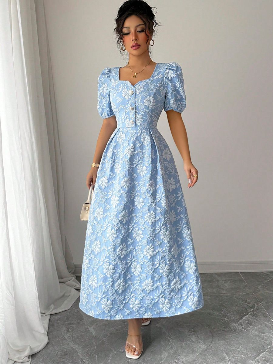 2026 Summer Elegant Dress with Daisy Relief Short Sleeves A-Line Skirt
Super Slimming, Perfect for Commuting, Dates, and Parties