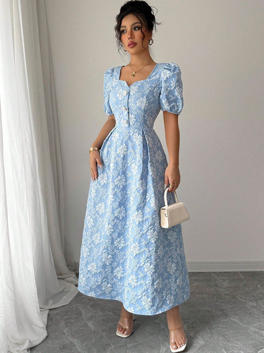 2026 Summer Elegant Dress with Daisy Relief Short Sleeves A-Line Skirt
Super Slimming, Perfect for Commuting, Dates, and Parties