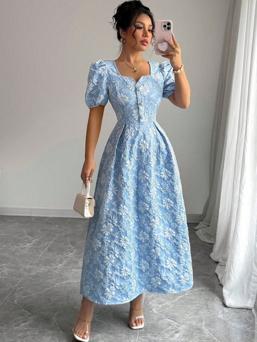 2026 Summer Elegant Dress with Daisy Relief Short Sleeves A-Line Skirt
Super Slimming, Perfect for Commuting, Dates, and Parties