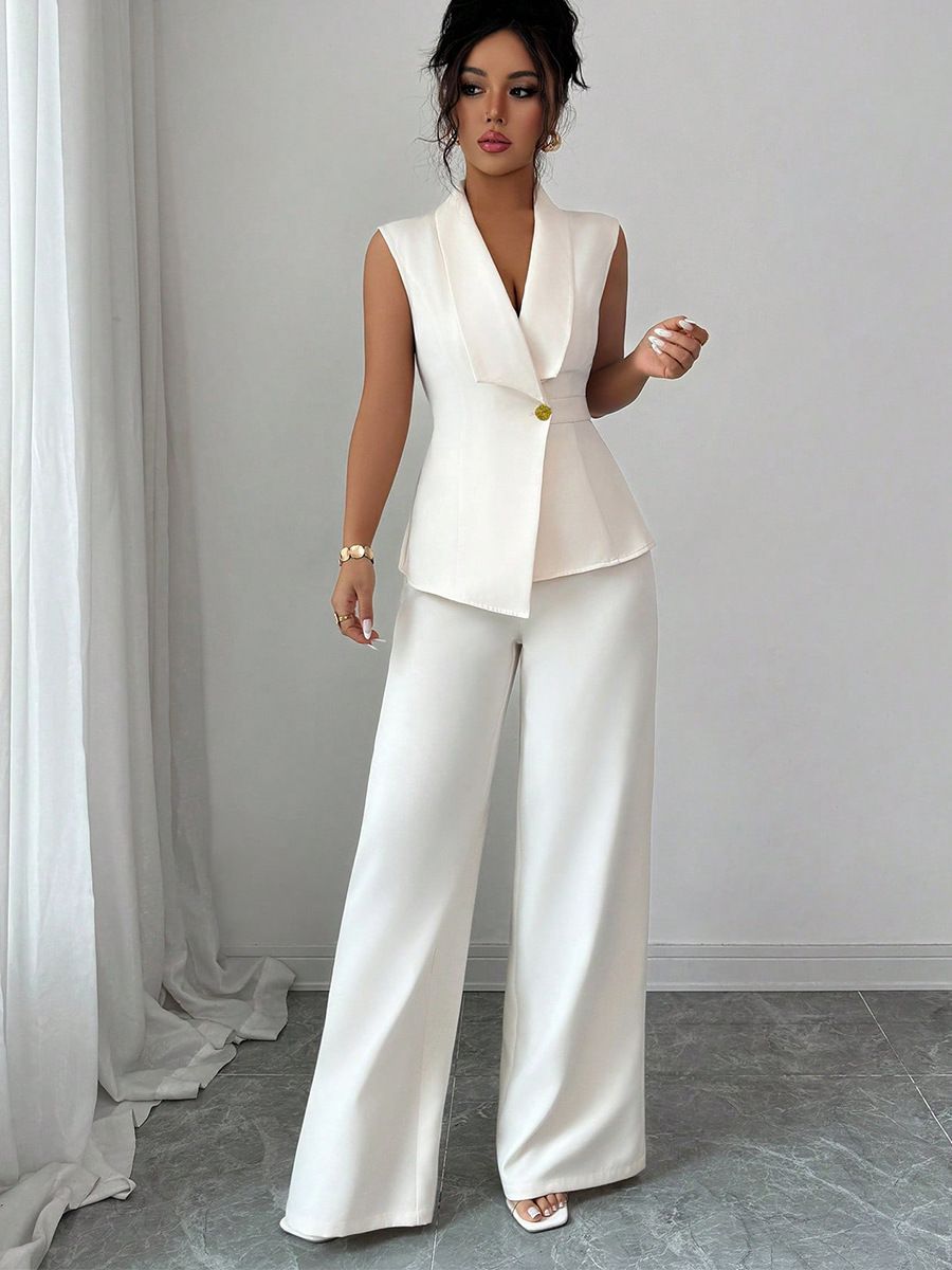 2pcs Set New spring/fall women's set  fashion sophistication. Designed with a solid-color vest and straight-leg pants,corporate professionals attending executive meetings or hosting company events.