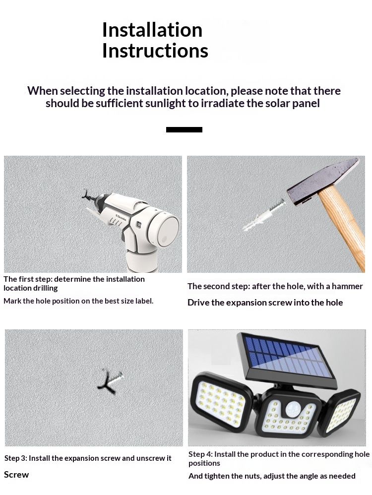 2026 New Solar light SMD3Head Outdoor Wall Lamp with 108 LED Beads Design Foldable 3-Sided Illumination with Intelligent Motion Sensor Extended Battery Life for Wide-Area Lighting Waterproof Resistant