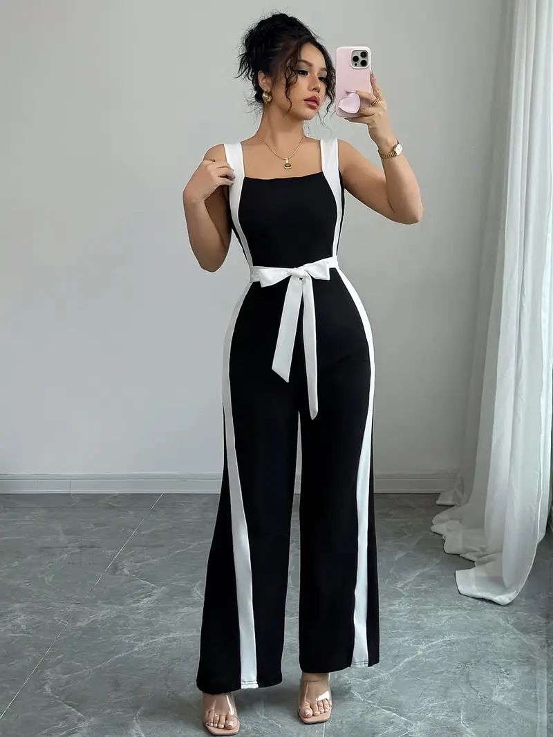 New Spring/Summer Strapless Jumpsuit Features black-and-white color-blocking design Slimming and figure-flattering jumpsuit Suitable for daily commuting, business gatherings, dates, and more