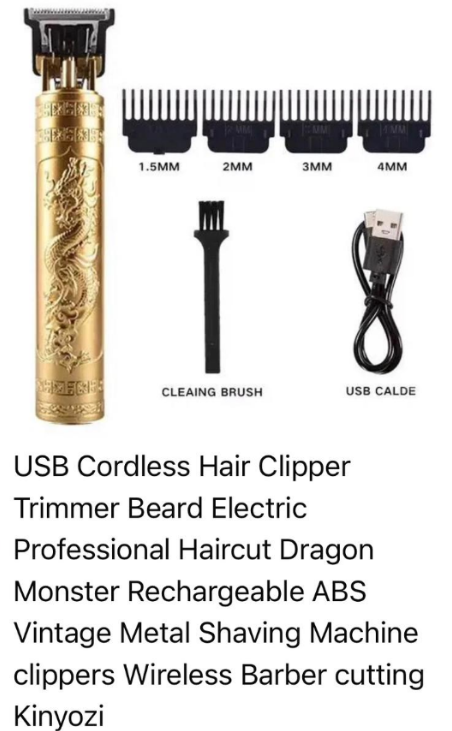 USB Cordless Hair Clipper Trimmer Beard Electric Professional Haircut Dragon Monster Rechargeable ABS Vintage Metal Shaving Machine clippers Wireless Barber cutting Kinyozi