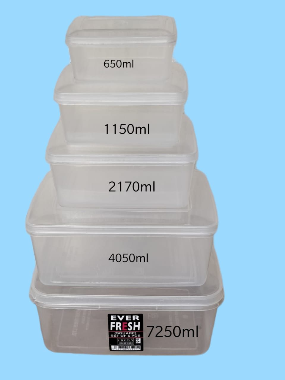 Set of 5pcs crown ever flesh square kitchen food storage containers