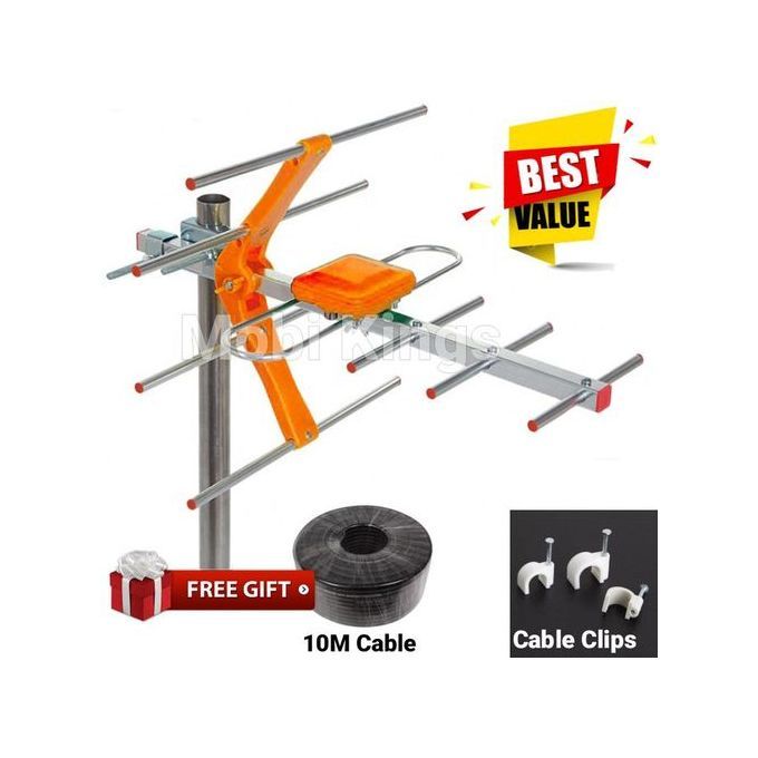Phelistar Digital TV Aerial + 10mtr Cable + Free Cable Clips