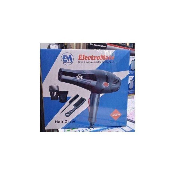 ElectroMate 2200w Professional Hair Dryer Blow-dry, With 3 Speed & 2 Temperature Settings, For Personal Use Black