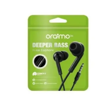 Original Oraimo wired Earphones with Strong Pure Bass, HD Sound with Mic, ultimate comfort eartips