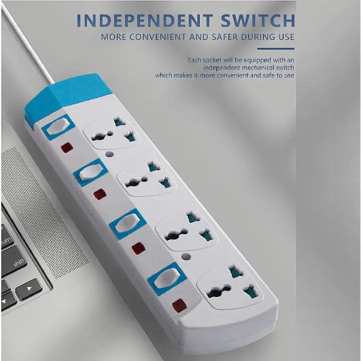 POWER KING 4 WAY // 4WAY ELECTRIC POWER SUPPLY EXTENSION // EXTENTION With Long Cable Socket WITH SAFETY SWITCHES FOR SMART TV, SHAVING MACHINE, FRIDGES, ELECTRIC IRON BOX AN