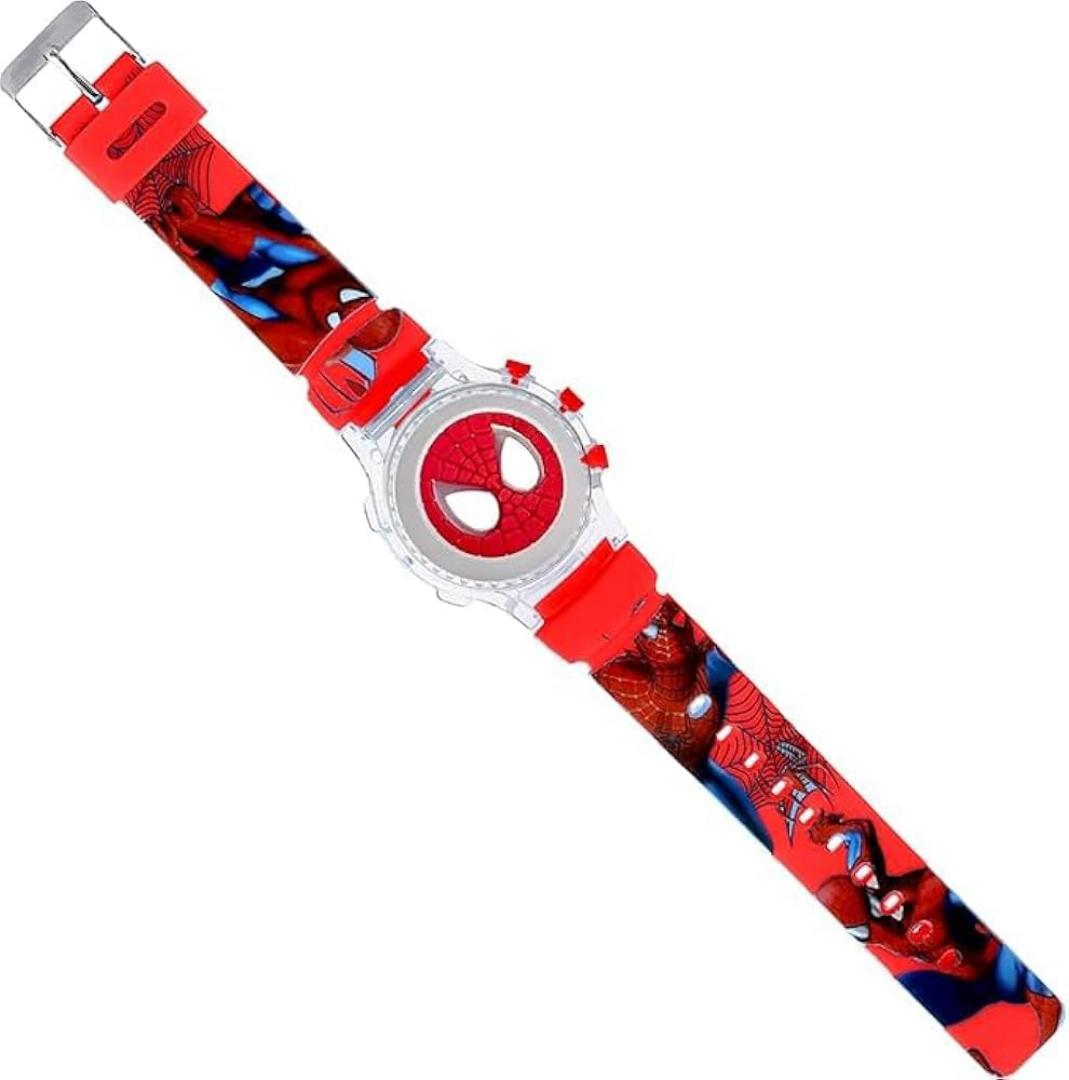 New Arrival Spiderman spinner gift pack Digital Dial Children Spiderman Spining Cartoon Revolving Cap Glowing Light Cartoon Printed Strap Colorful Kids Watch for Boys & Girls (Age:4-12 Years)