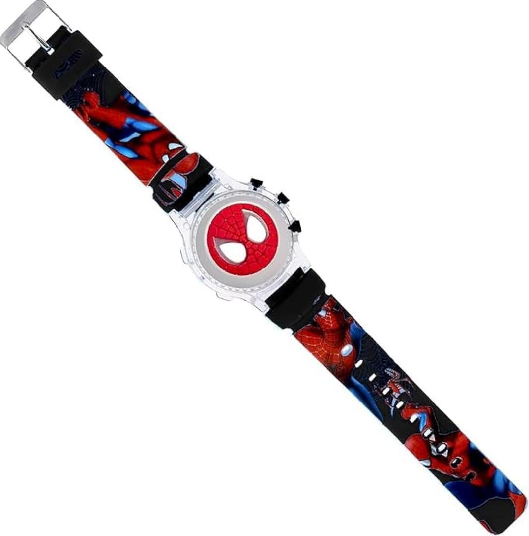 New Arrival Spiderman spinner gift pack Digital Dial Children Spiderman Spining Cartoon Revolving Cap Glowing Light Cartoon Printed Strap Colorful Kids Watch for Boys & Girls (Age:4-12 Years)