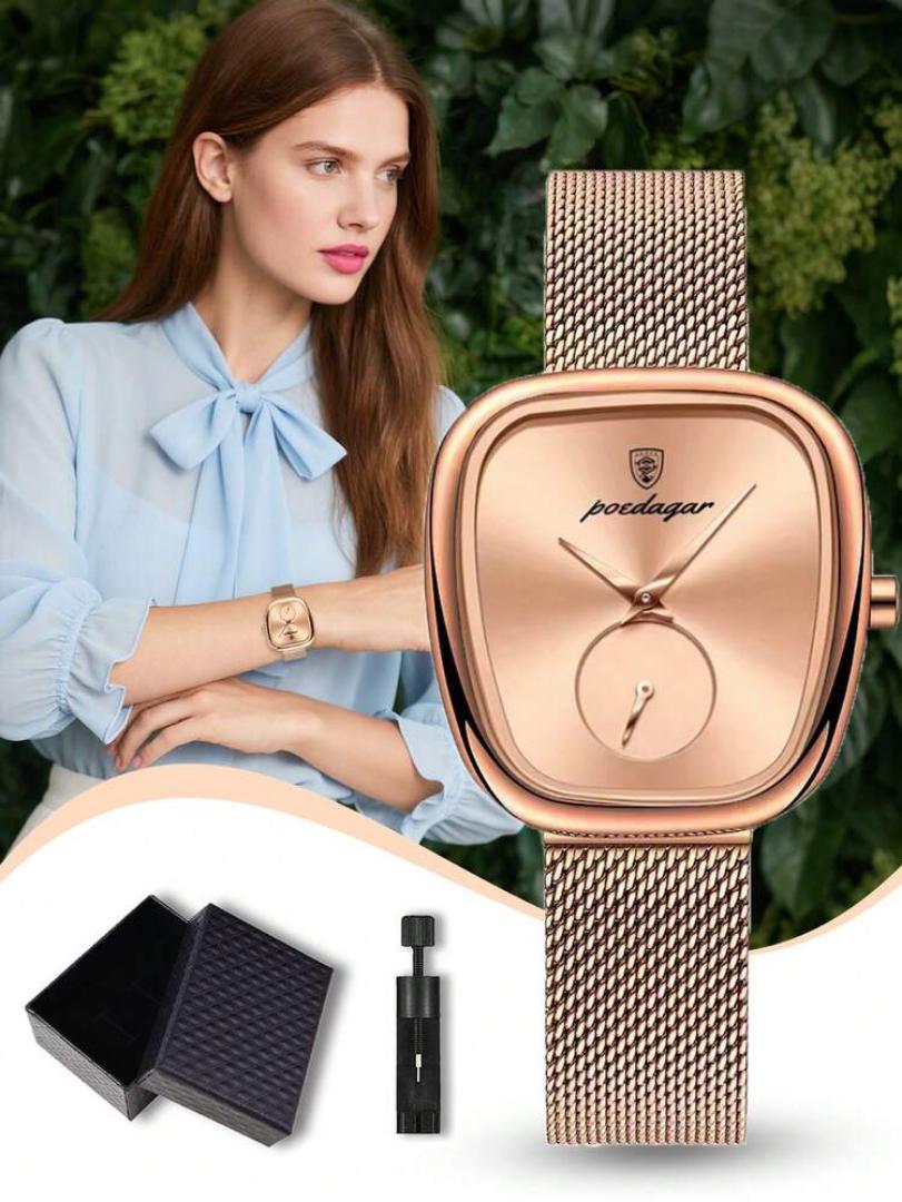 POEDAGAR 783 Ladies Elegant  Women'S Fashion Business waterproof Timepiece, Silver Watch with a Stainless Steel Mesh Band, Quartz Movement, Perfect for Romantic Gifts on Special Dates for ladies
