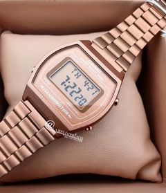 Casio Vintage Watch Couple Combo Watch 2Watches Rosegold+Black F91W Steel Band Watch Retro LED Digital Sports Dial Unisex Military Waterproof Electronic Wrist Band Clock For Ladies Men Business Watch