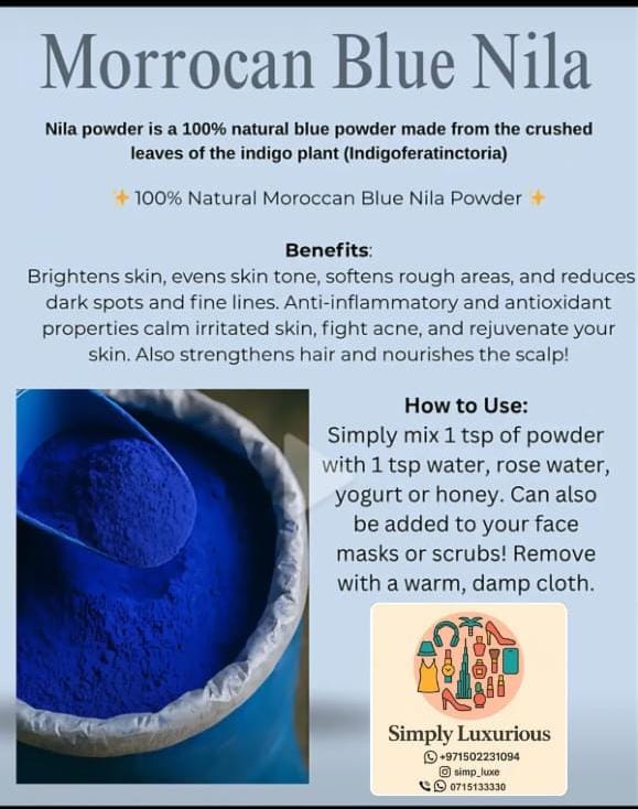 Moroccan blue nila powder for skin brightening and body care