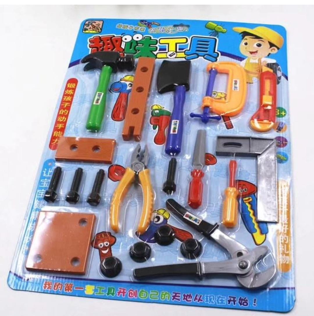 TOOL BOX. 20 Piece Tool box Tool kit Building Set Toolbox Toy, contain plastic tools like hammer, pliers, nuts etc. Its not a real wooden or metal body tools, it's plastic hence cannot hurt a child.