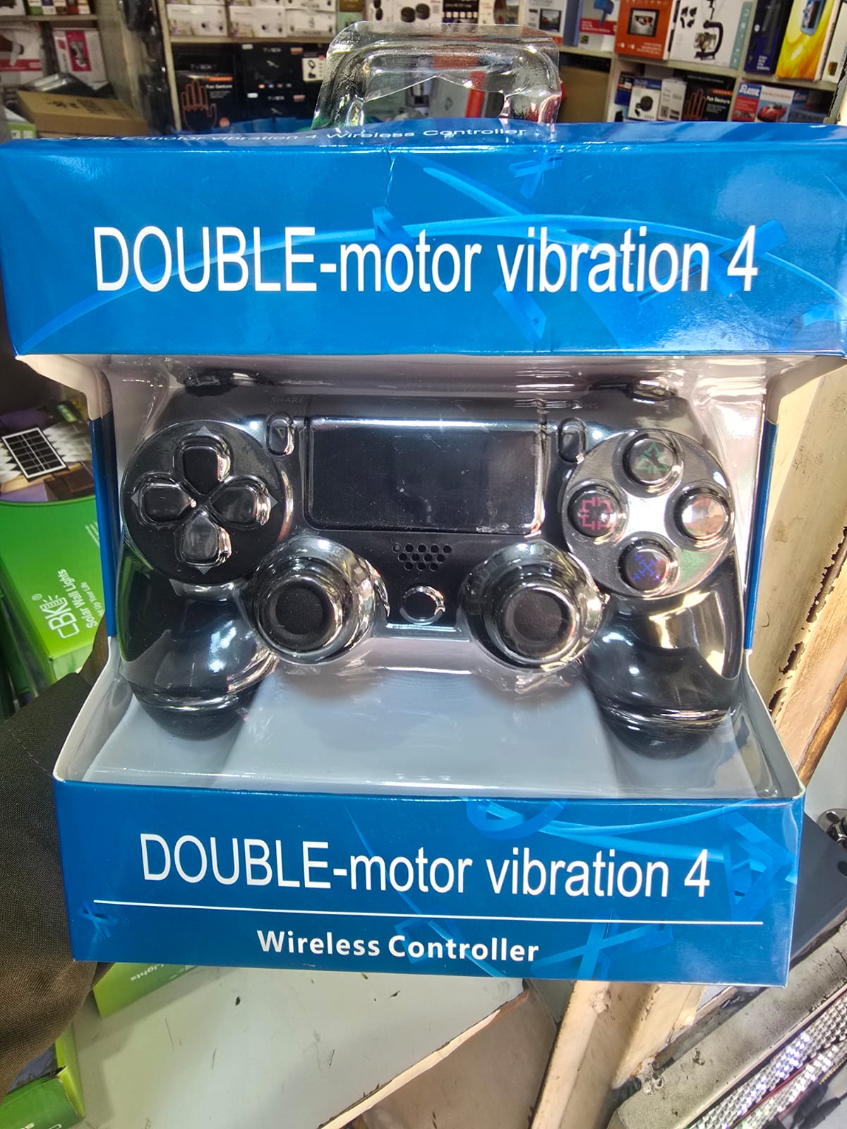 Double-Motor Vibration 4 Wireless Controller designed for the PlayStation 4. 
Features: Includes dual vibration motors for immersive feedback, a built-in touchpad, and an integrated light bar.
Connect